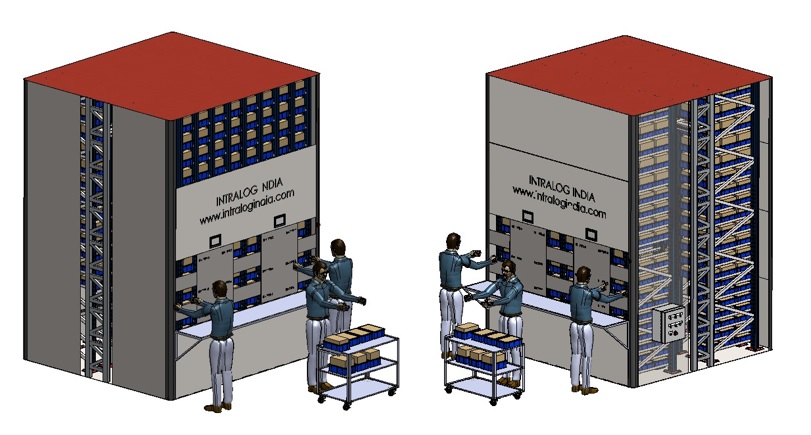Multiple Column VLM With Goods Stored In 50 Kg Bins